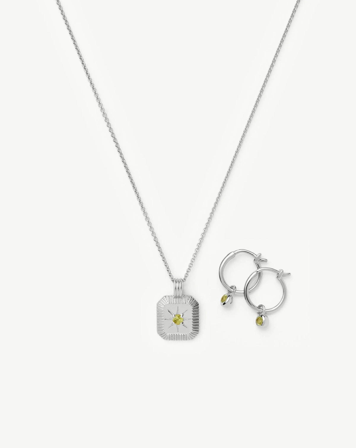 August Birthstone Necklace & Charm Earrings Set | Sterling Silver
