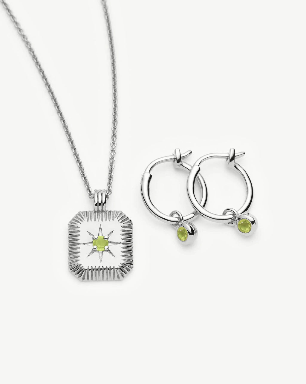 August Birthstone Necklace & Charm Earrings Set | Sterling Silver