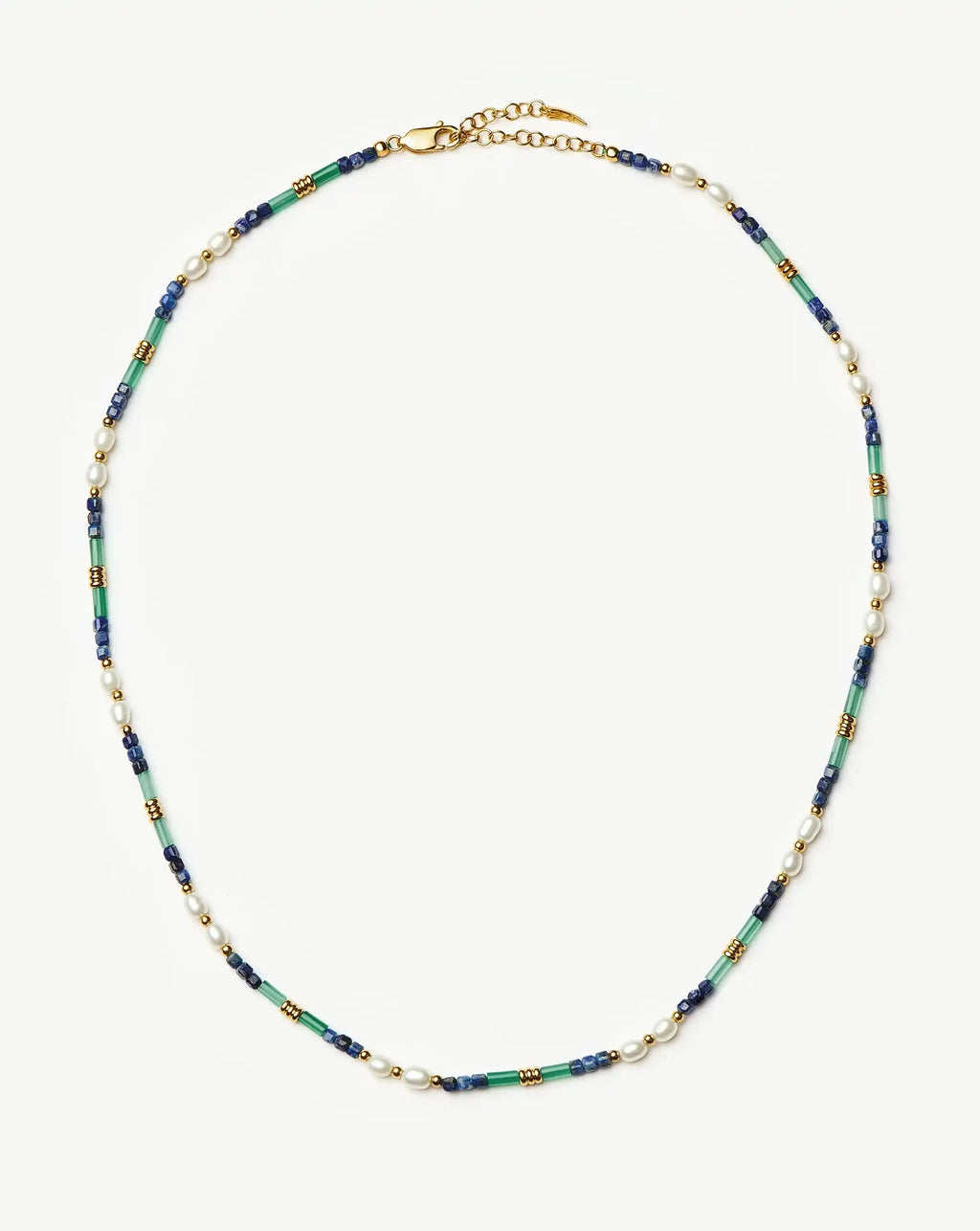 Beaded Gemstone & Pearl Short Necklace | 18k Gold Plated/Lagoon Blue