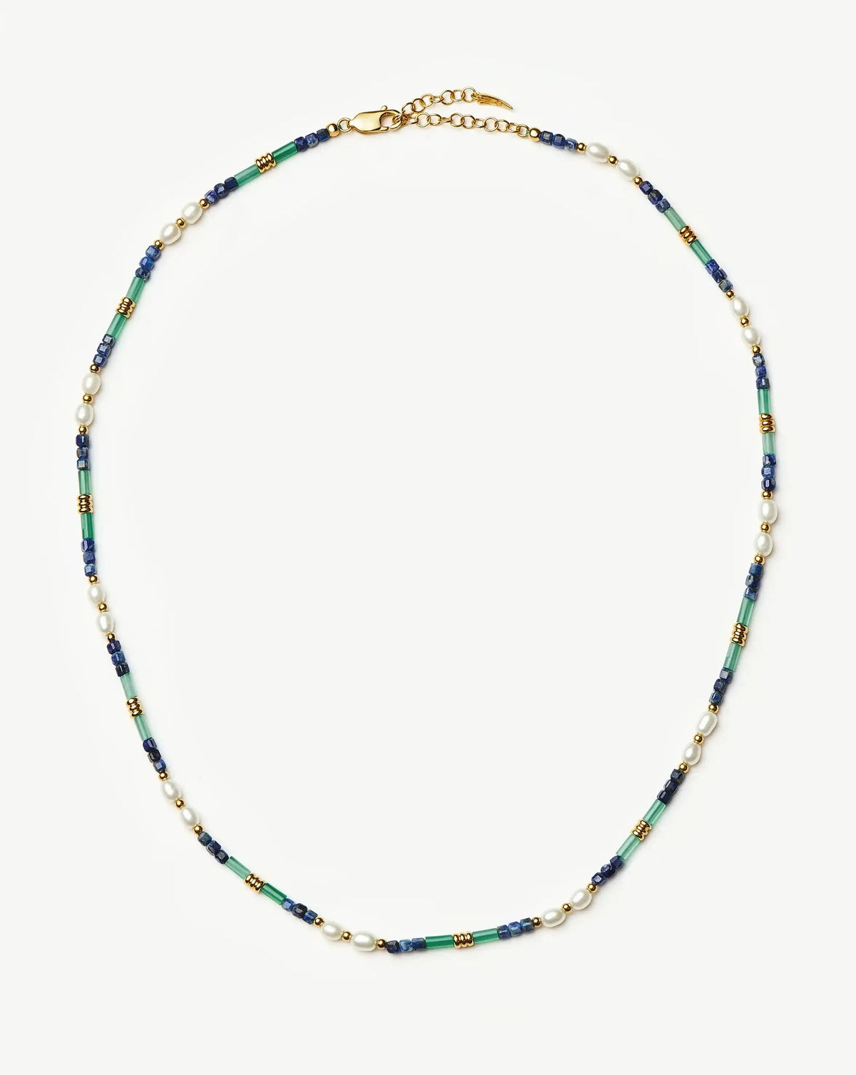 Beaded Gemstone & Pearl Short Necklace | 18k Gold Plated/Lagoon Blue