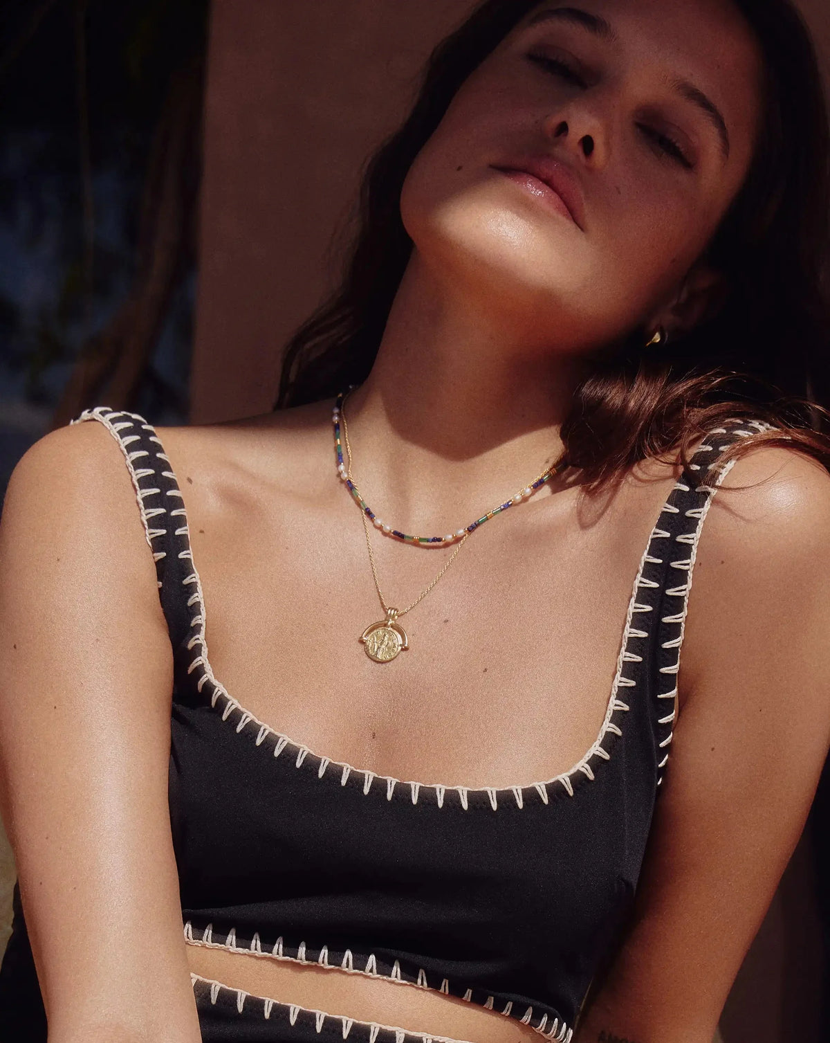 Beaded Gemstone & Pearl Short Necklace | 18k Gold Plated/Lagoon Blue