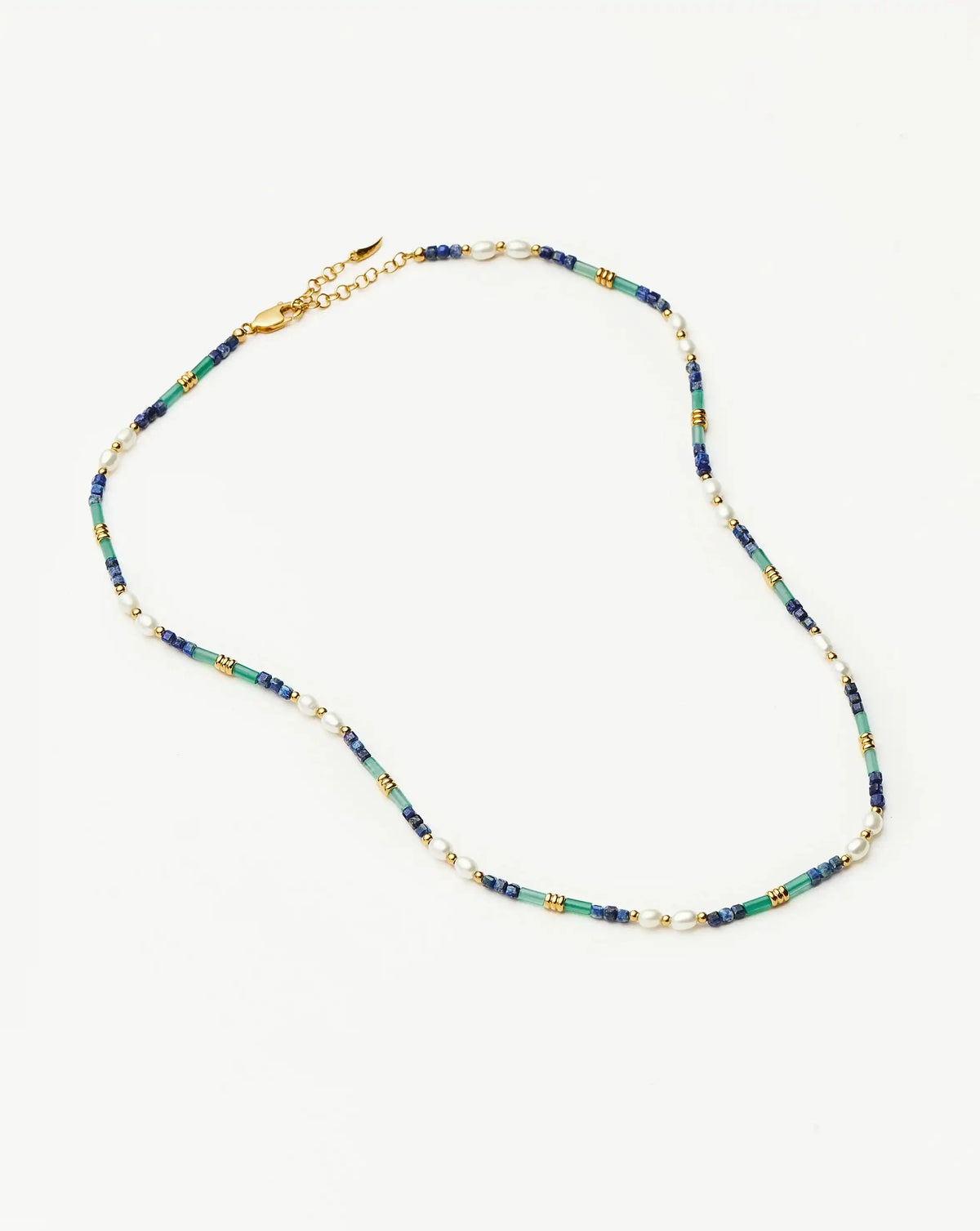 Beaded Gemstone & Pearl Short Necklace | 18k Gold Plated/Lagoon Blue