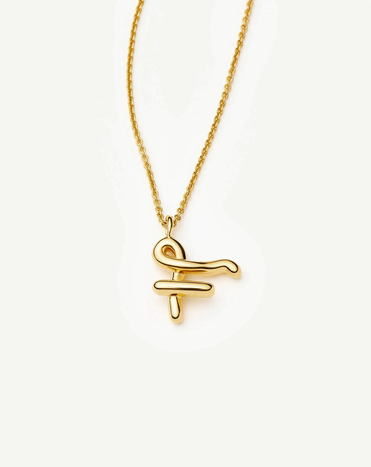 Curly Molten Initial Pendant Necklace - F | 18k Gold Vermeil