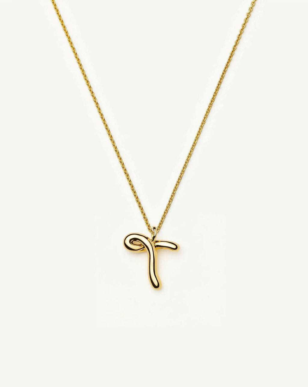 Curly Molten Initial Pendant Necklace - T | 18k Gold Vermeil