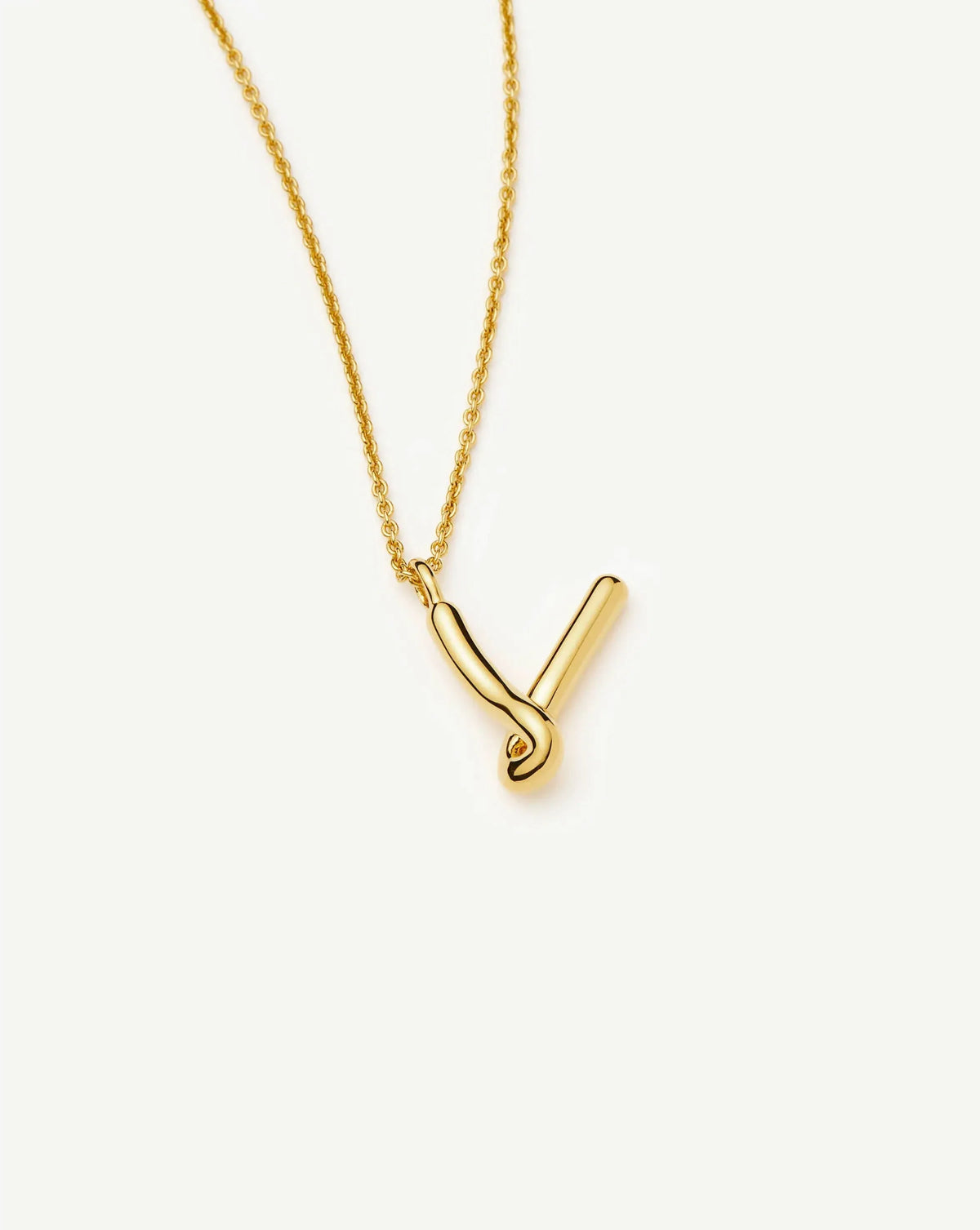 Curly Molten Initial Pendant Necklace - V | 18k Gold Vermeil