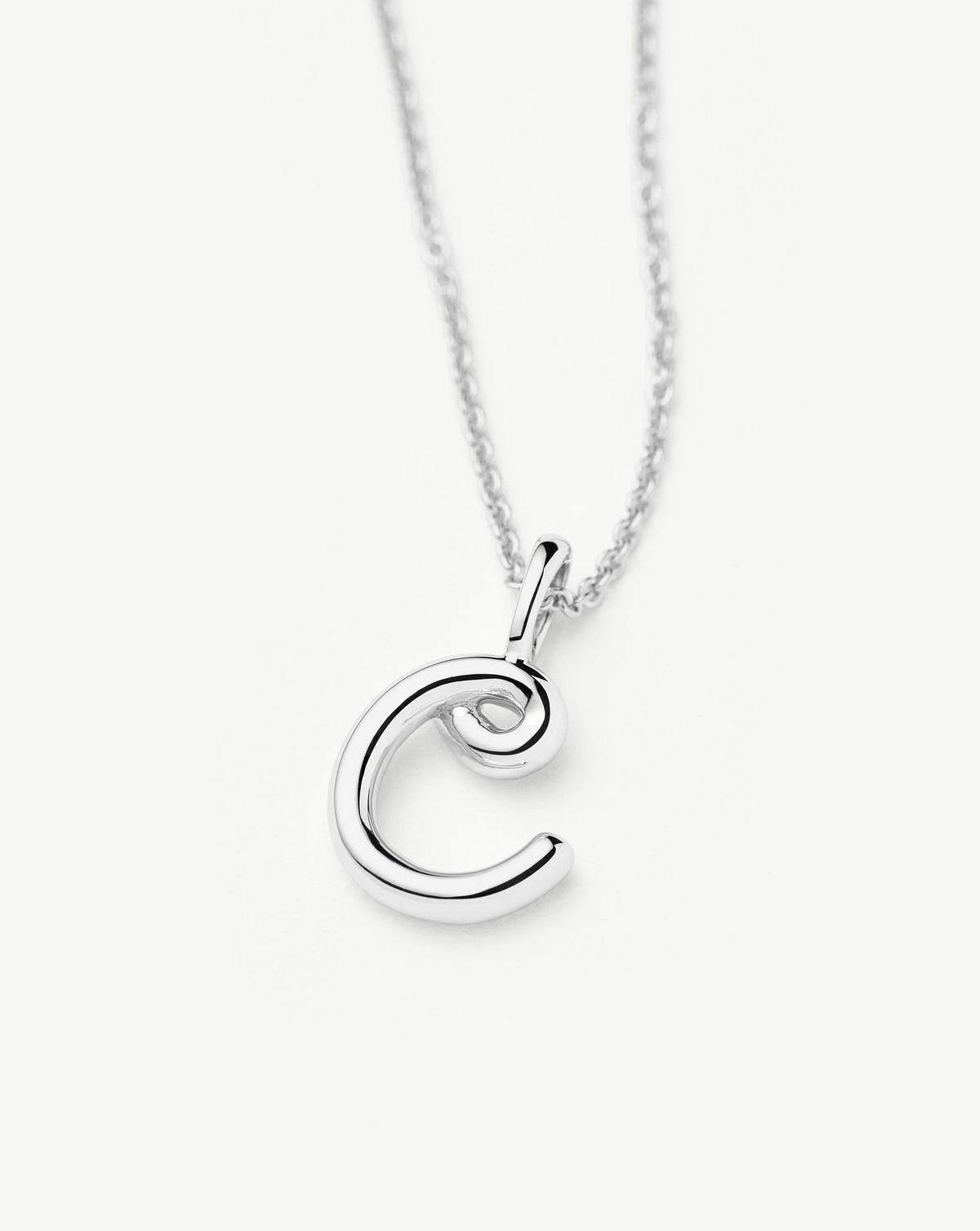 Curly Molten Mini Initial Necklace - C | Sterling Silver