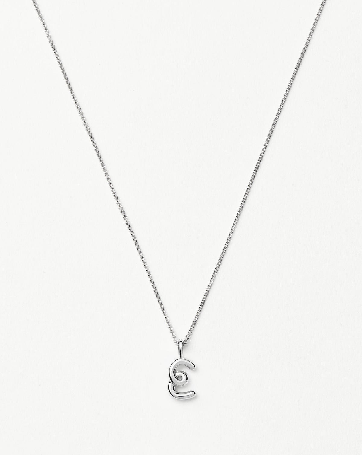 Curly Molten Mini Initial Necklace - E | Sterling Silver