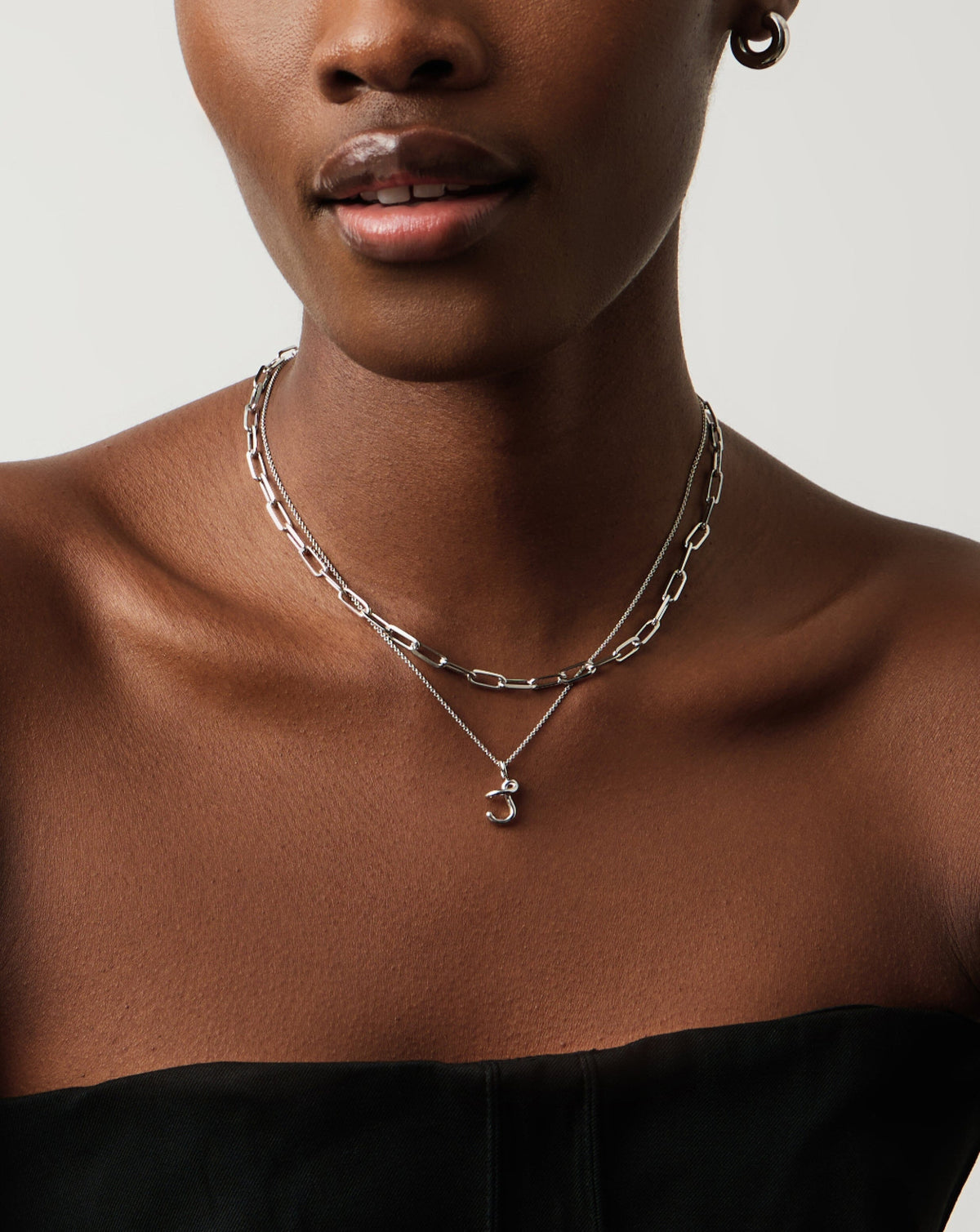 Curly Molten Mini Initial Necklace - J | Sterling Silver