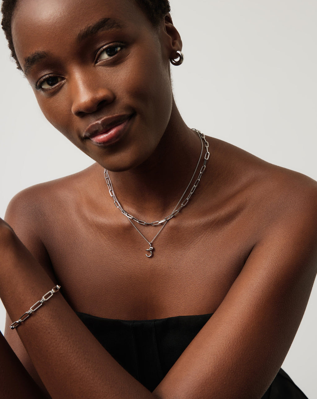 Curly Molten Mini Initial Necklace - J | Sterling Silver