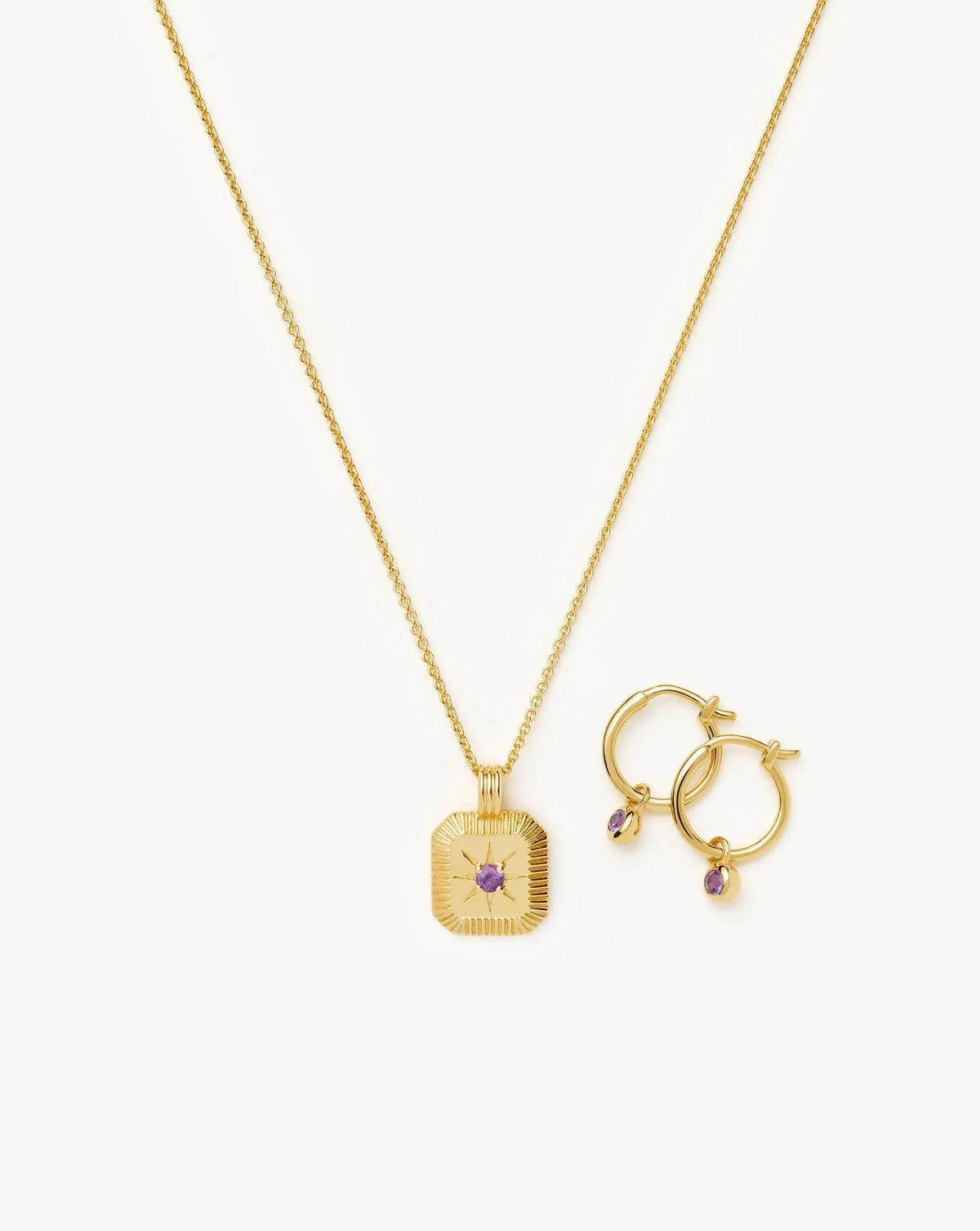 February Birthstone Necklace & Charm Earrings Set | 18k Gold Vermeil/Amethyst