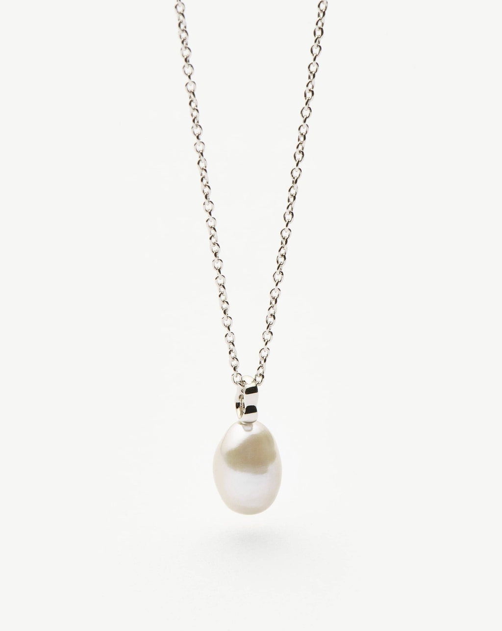 Solid Gold Baroque Pearl Organic Pendant Necklace | 14k Solid White Gold/Pearl