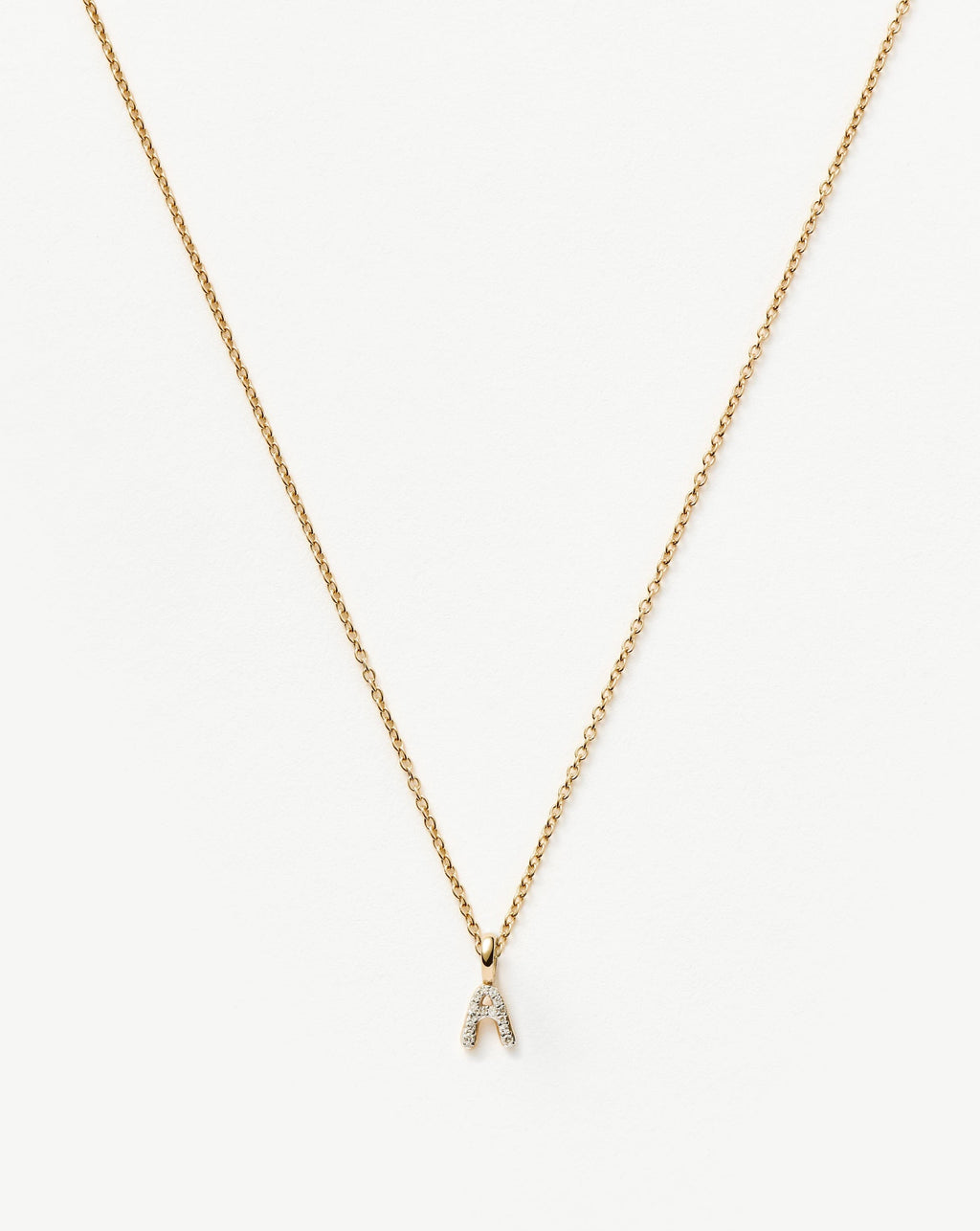Solid Gold Diamond Initial Mini Pendant Necklace  - A | 14k Solid Yellow Gold Plated/Diamond