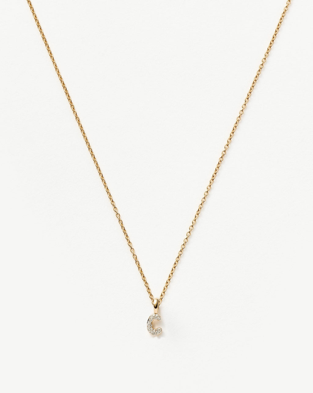 Solid Gold Diamond Initial Mini Pendant Necklace - C | 14k Solid Yellow Gold Plated/Diamond