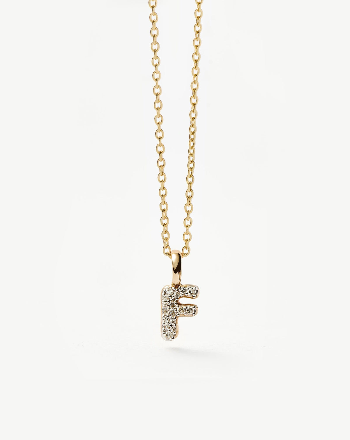 Solid Gold Diamond Initial Mini Pendant Necklace - F | 14k Solid Yellow Gold Plated/Diamond