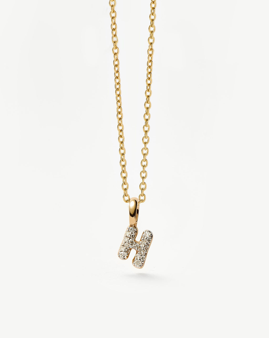 Solid Gold Diamond Initial Mini Pendant Necklace - H | 14k Solid Yellow Gold Plated/Diamond