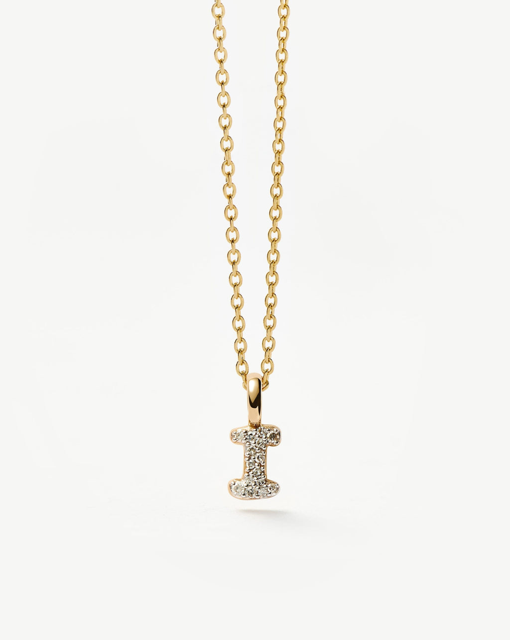 Solid Gold Diamond Initial Mini Pendant Necklace - I | 14k Solid Yellow Gold Plated/Diamond