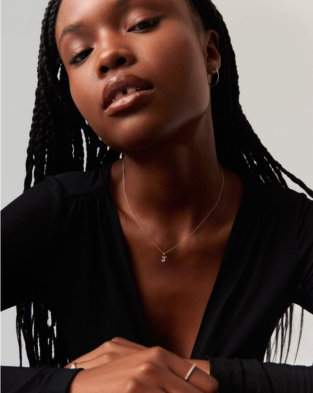 Solid Gold Diamond Initial Mini Pendant Necklace - J | 14k Solid Yellow Gold Plated/Diamond