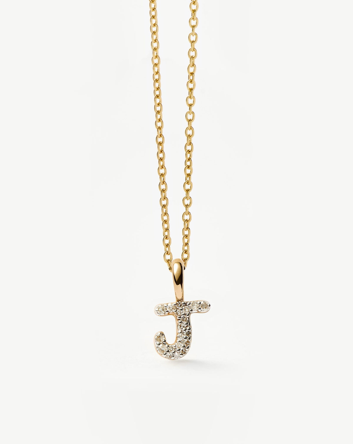 Solid Gold Diamond Initial Mini Pendant Necklace - J | 14k Solid Yellow Gold Plated/Diamond