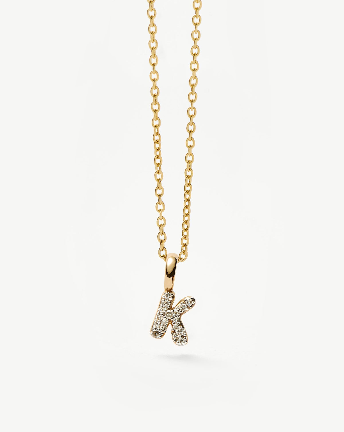 Solid Gold Diamond Initial Mini Pendant Necklace - K | 14k Solid Yellow Gold Plated/Diamond