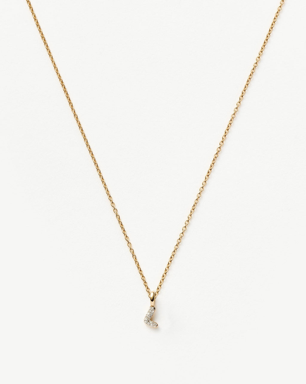 Solid Gold Diamond Initial Mini Pendant Necklace - L | 14k Solid Yellow Gold Plated/Diamond