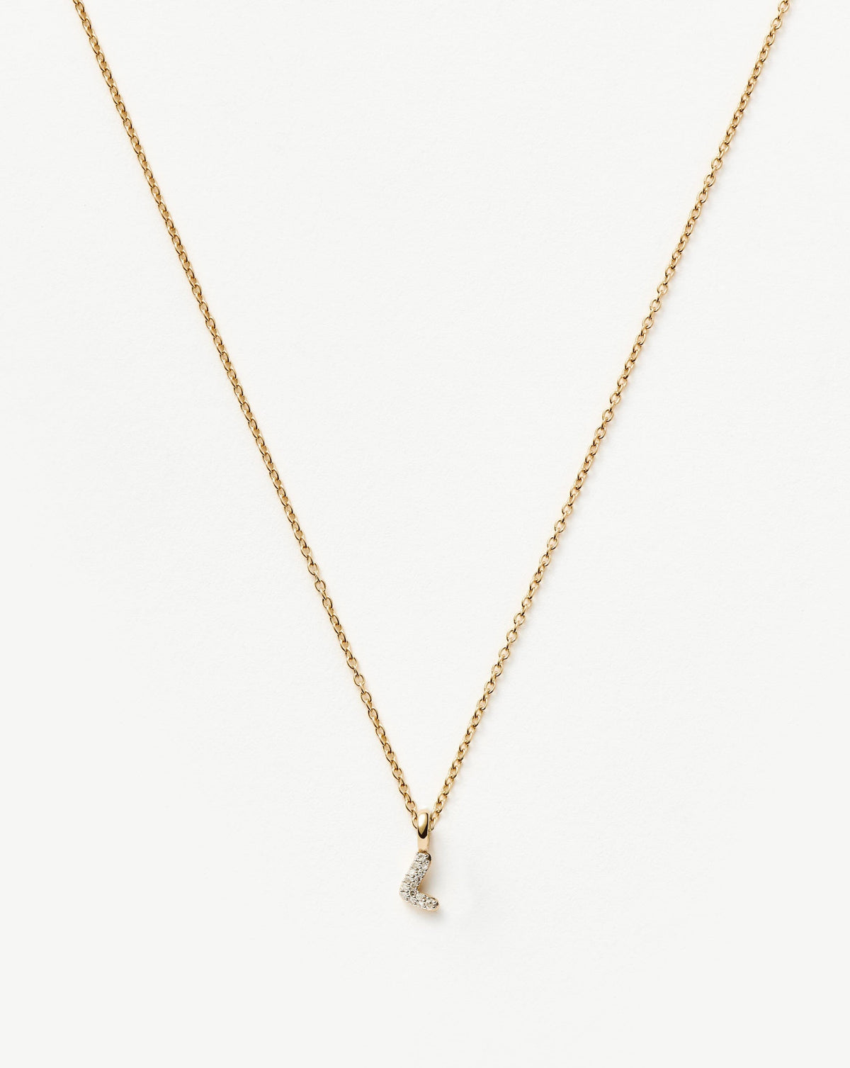 Solid Gold Diamond Initial Mini Pendant Necklace - L | 14k Solid Yellow Gold Plated/Diamond