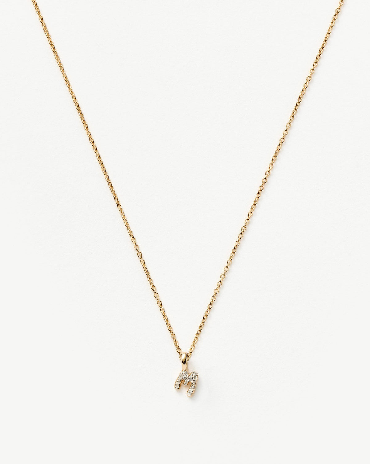 Solid Gold Diamond Initial Mini Pendant Necklace  - M | 14k Solid Yellow Gold Plated/Diamond