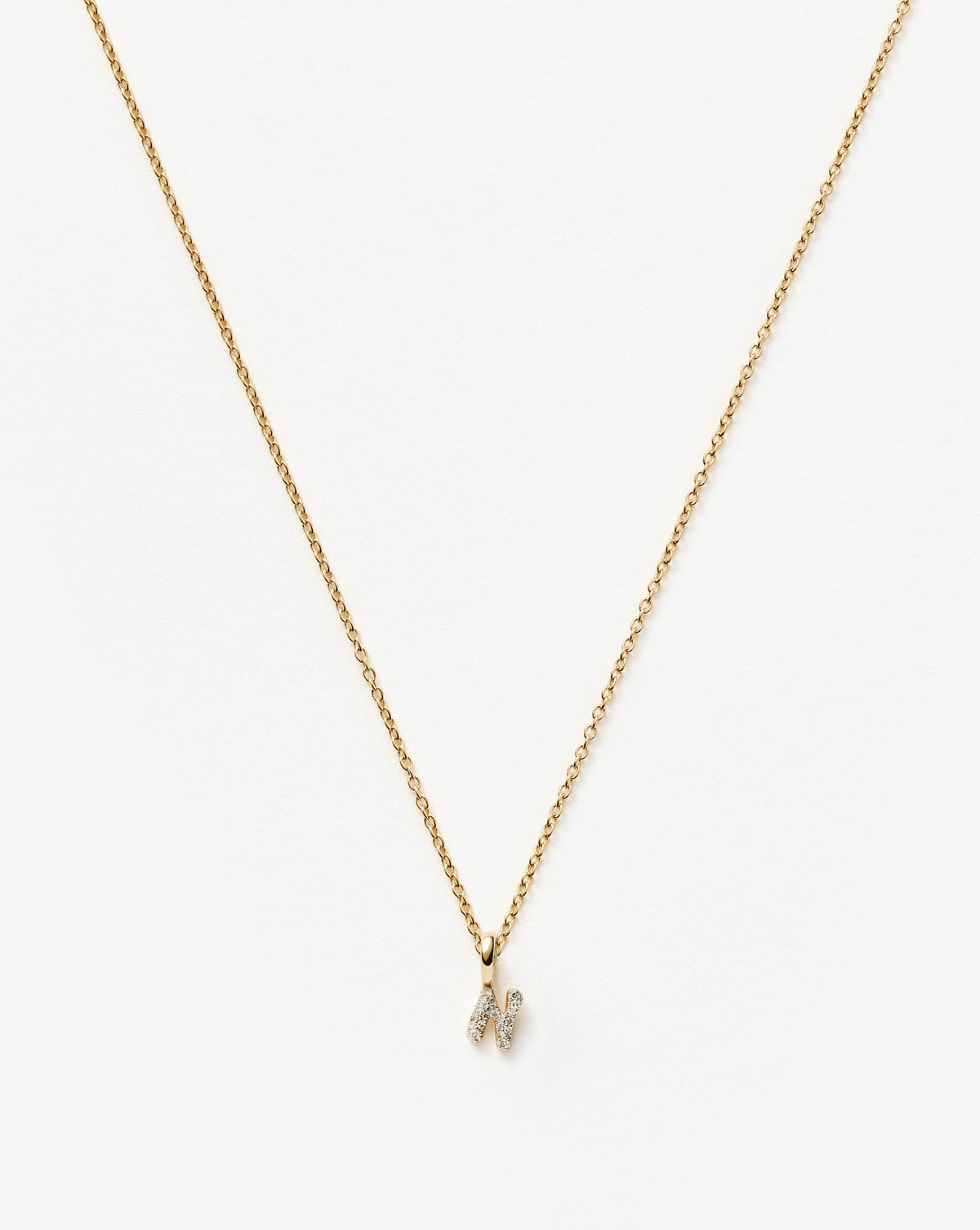 Solid Gold Diamond Initial Mini Pendant Necklace - N | 14k Solid Yellow Gold Plated/Diamond
