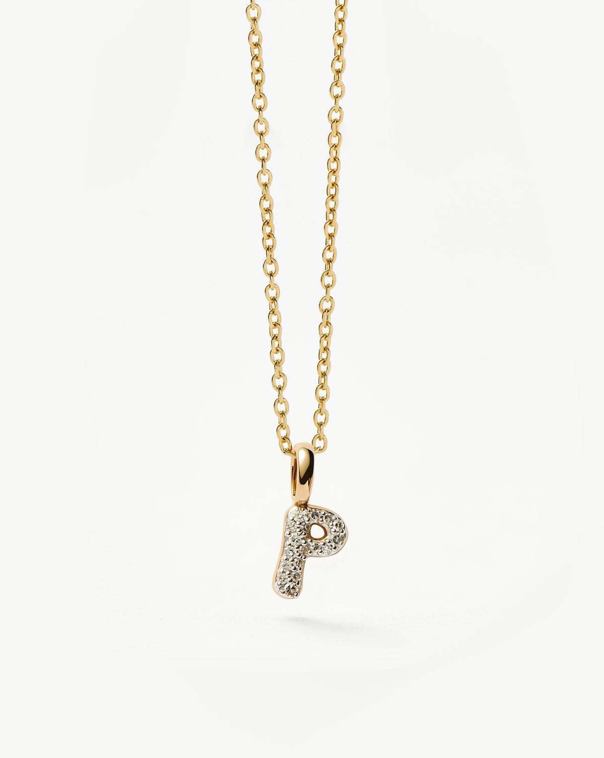 Solid Gold Diamond Initial Mini Pendant Necklace - P | 14k Solid Yellow Gold Plated/Diamond