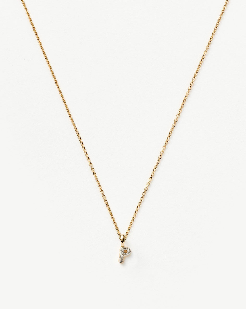 Solid Gold Diamond Initial Mini Pendant Necklace - P | 14k Solid Yellow Gold Plated/Diamond