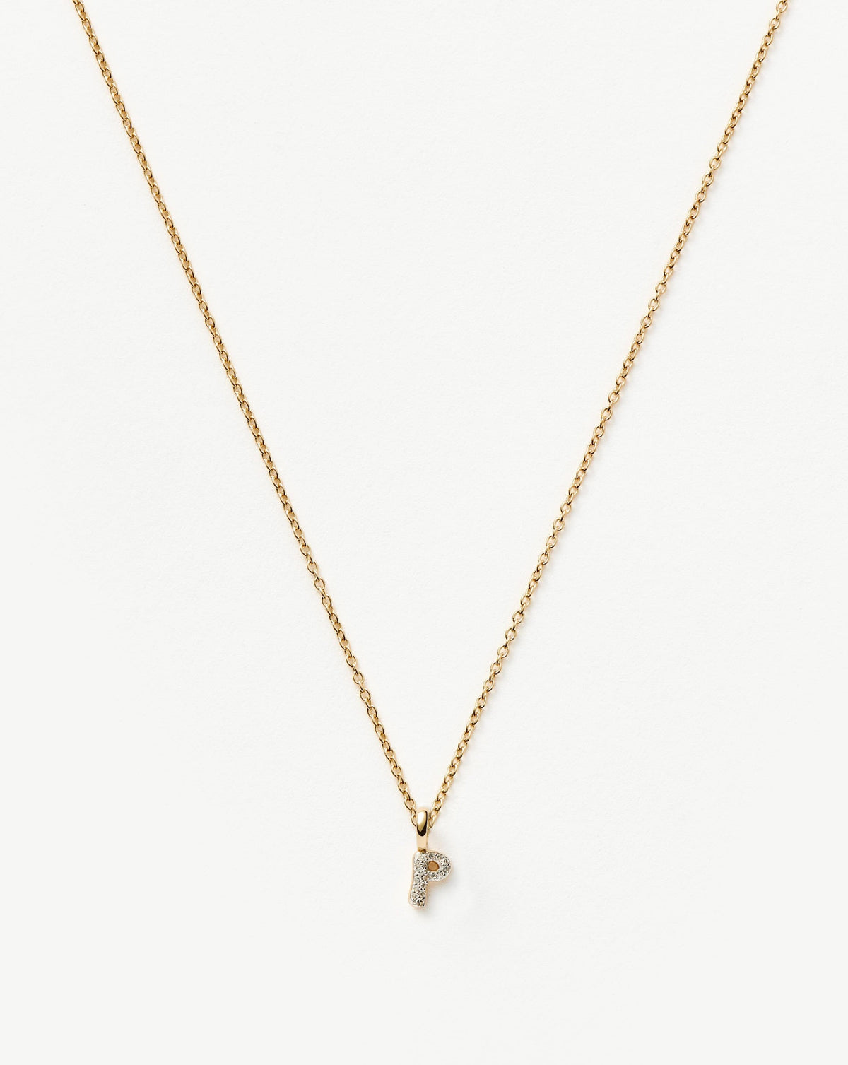 Solid Gold Diamond Initial Mini Pendant Necklace - P | 14k Solid Yellow Gold Plated/Diamond
