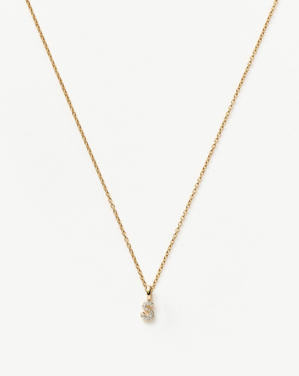 Solid Gold Diamond Initial Mini Pendant Necklace - S | 14k Solid Yellow Gold Plated/Diamond