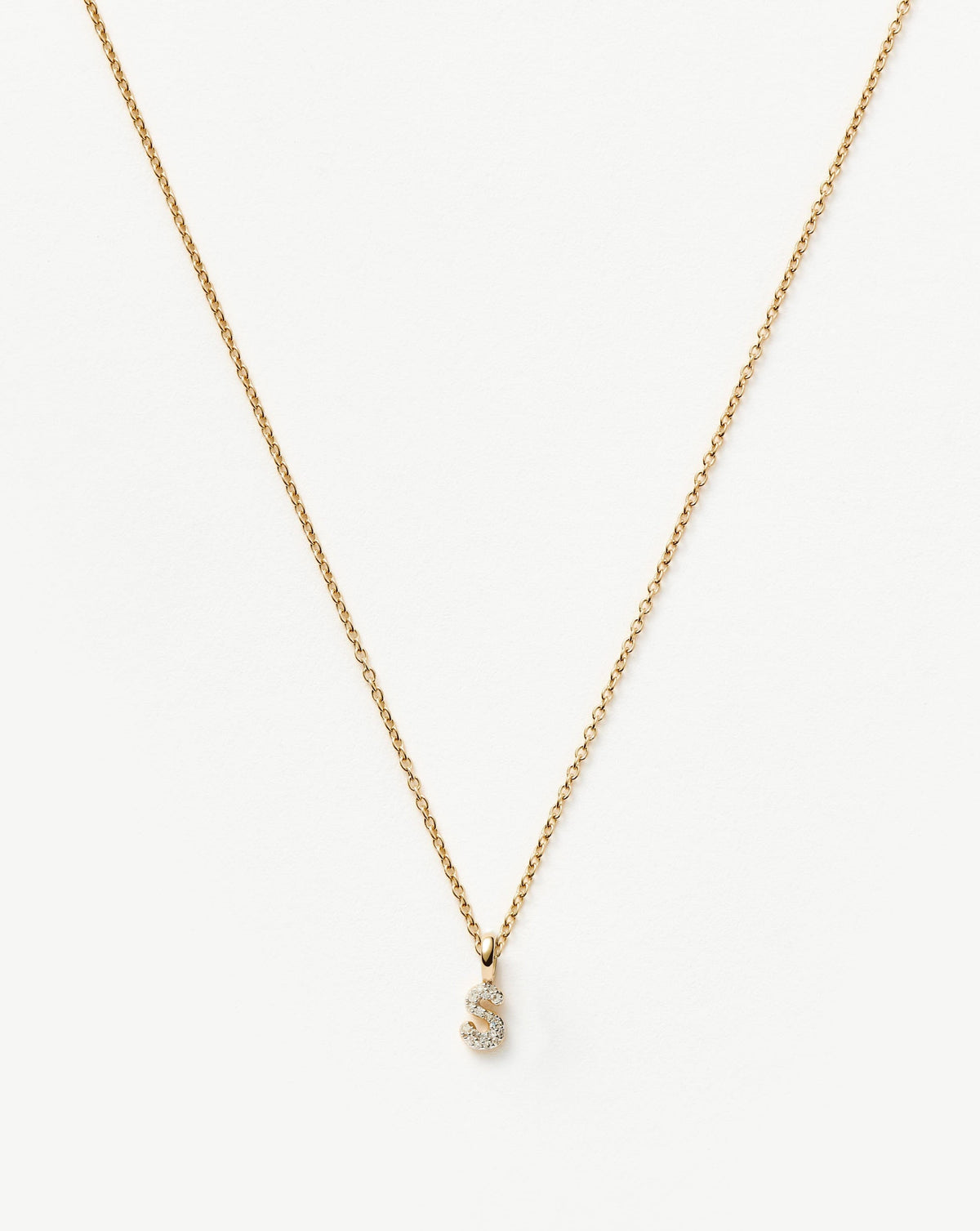 Solid Gold Diamond Initial Mini Pendant Necklace - S | 14k Solid Yellow Gold Plated/Diamond