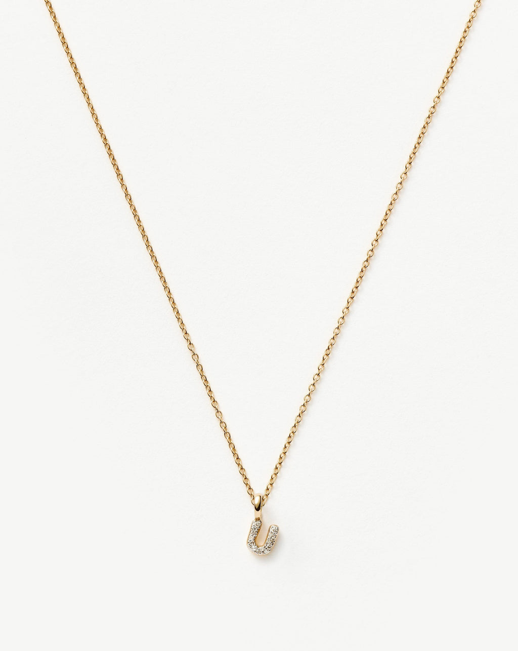 Solid Gold Diamond Initial Mini Pendant Necklace - U | 14k Solid Yellow Gold Plated/Diamond