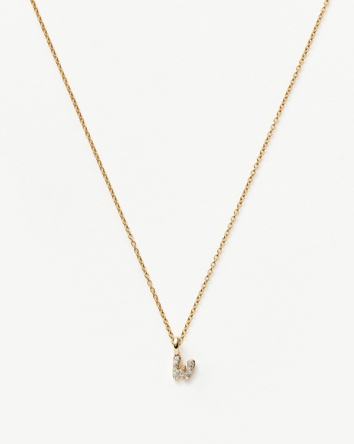 Solid Gold Diamond Initial Mini Pendant Necklace - W | 14k Solid Yellow Gold Plated/Diamond