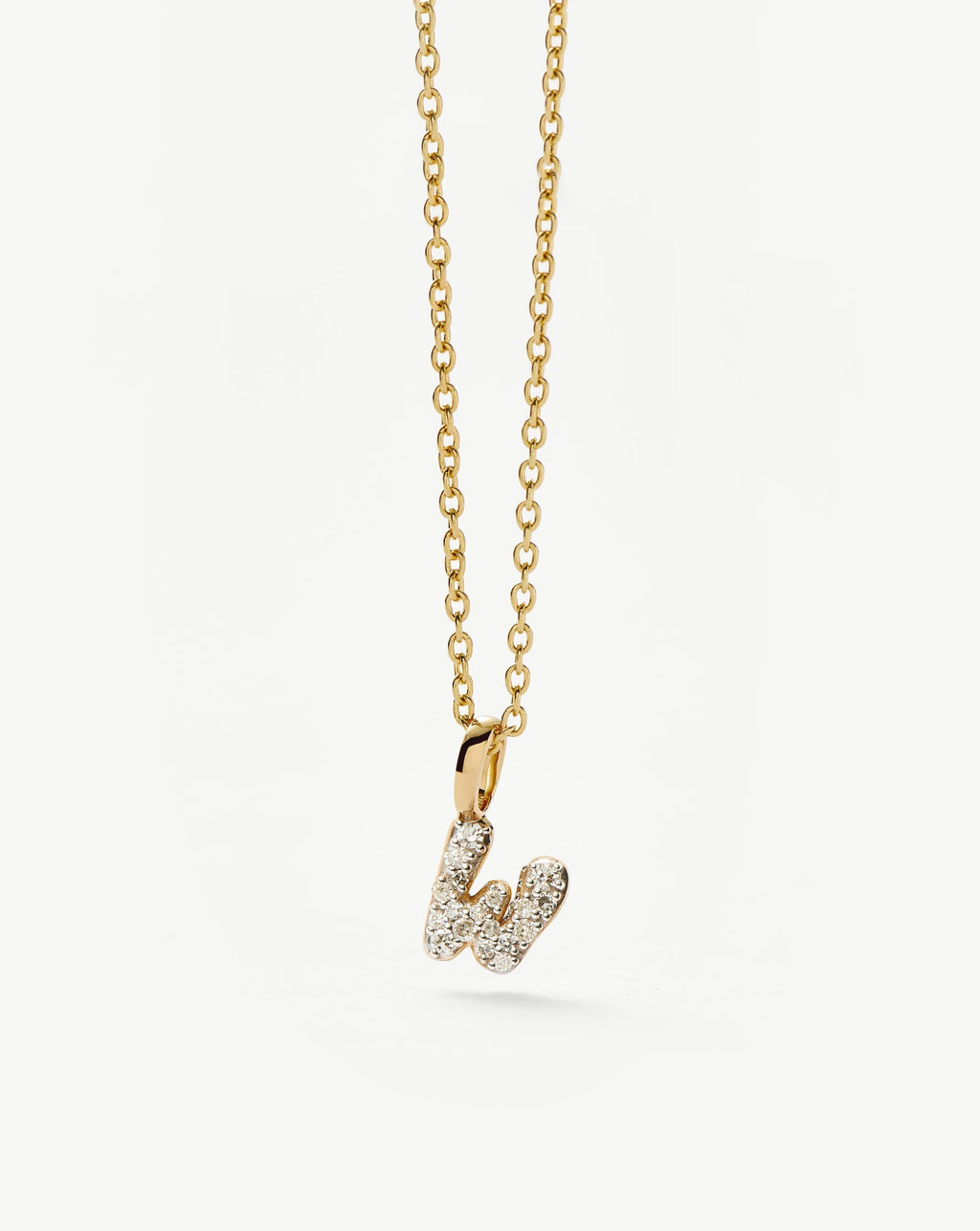Solid Gold Diamond Initial Mini Pendant Necklace - W | 14k Solid Yellow Gold Plated/Diamond