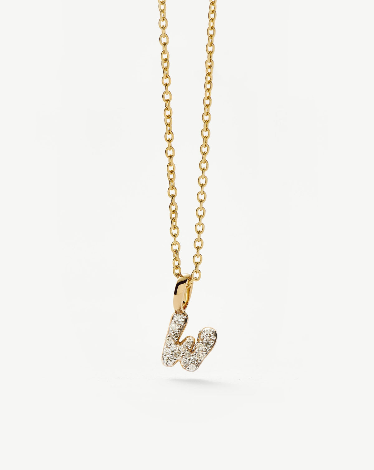 Solid Gold Diamond Initial Mini Pendant Necklace - W | 14k Solid Yellow Gold Plated/Diamond