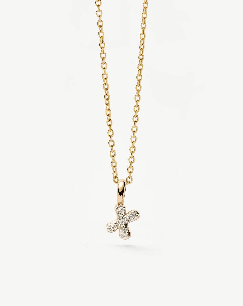 Solid Gold Diamond Initial Mini Pendant Necklace - X | 14k Solid Yellow Gold Plated/Diamond