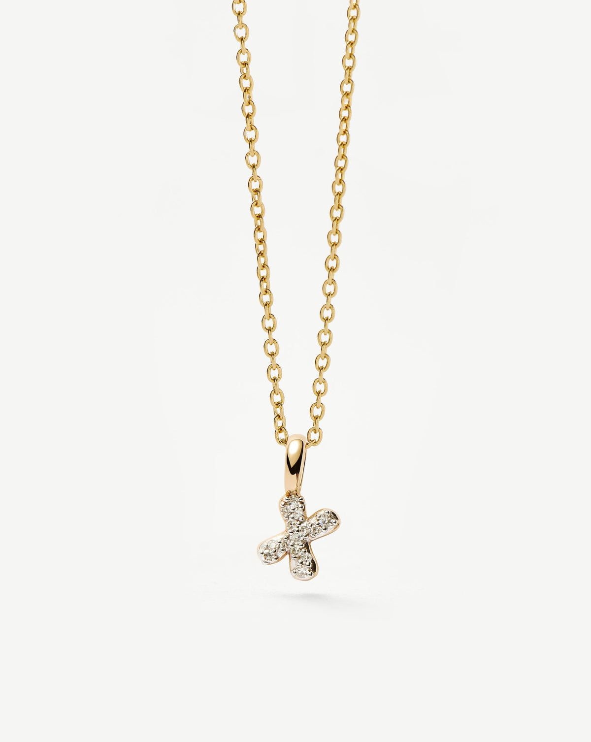 Solid Gold Diamond Initial Mini Pendant Necklace - X | 14k Solid Yellow Gold Plated/Diamond