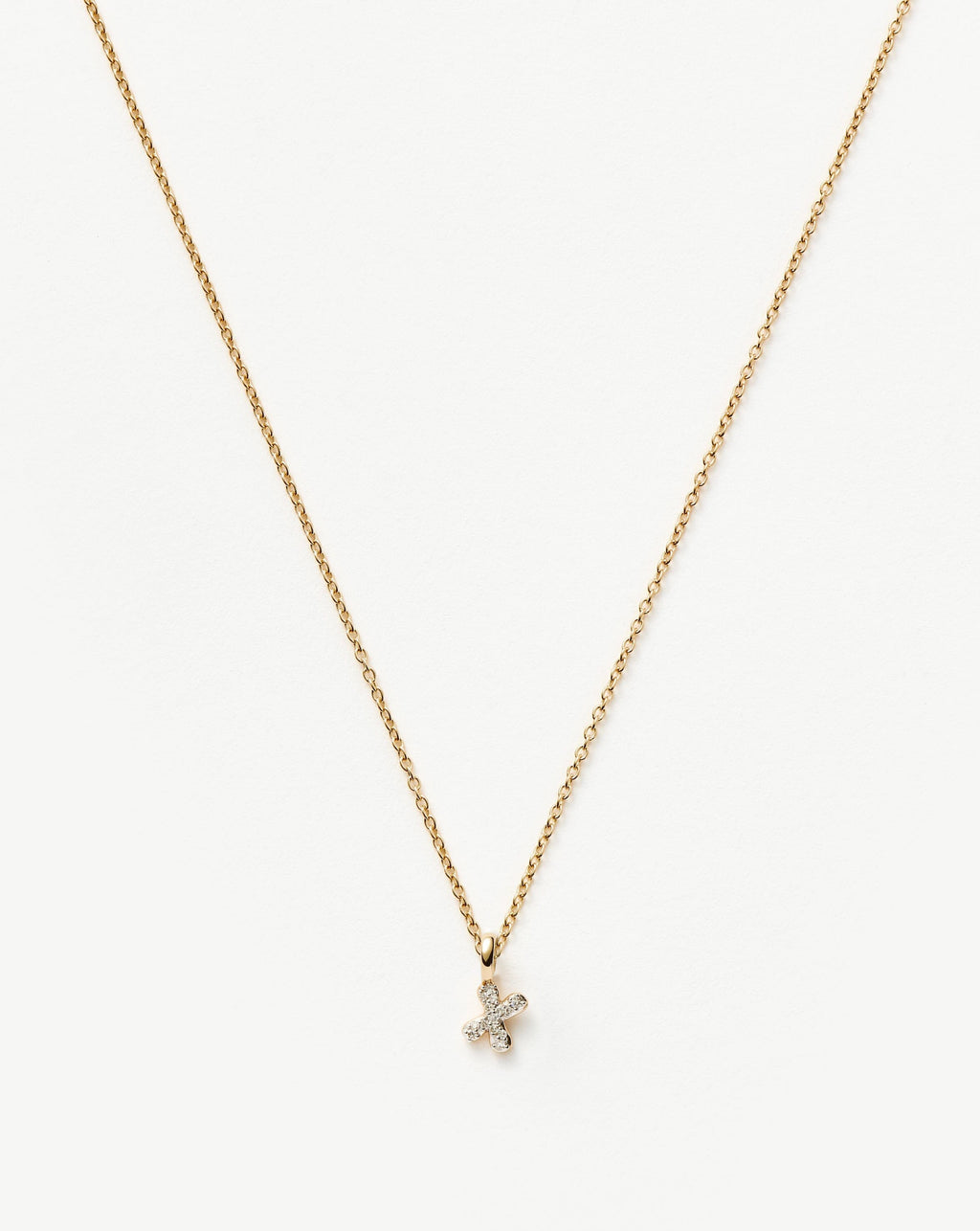 Solid Gold Diamond Initial Mini Pendant Necklace - X | 14k Solid Yellow Gold Plated/Diamond