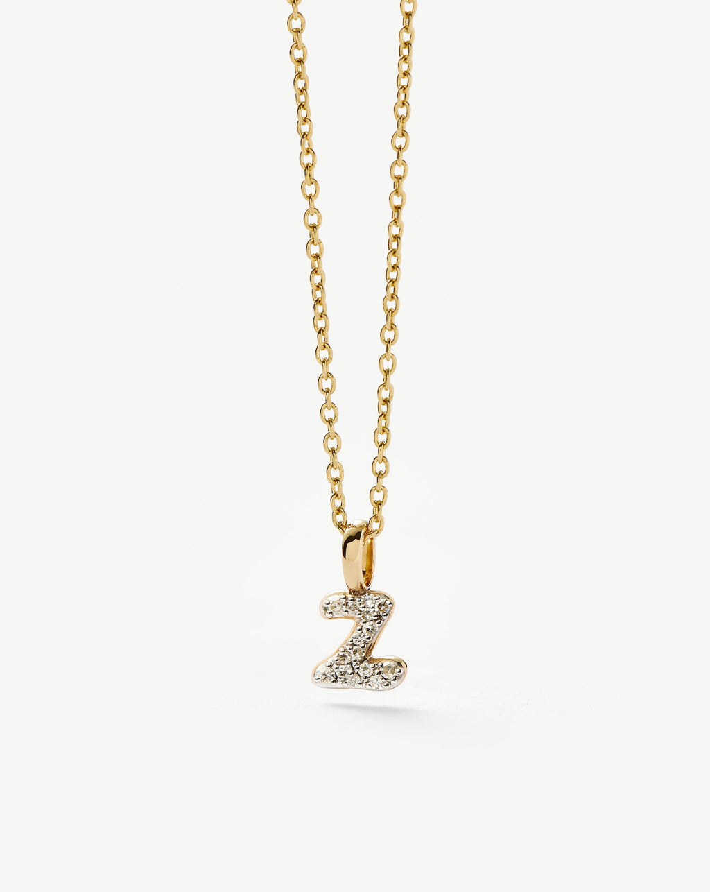 Solid Gold Diamond Initial Mini Pendant Necklace - Z | 14k Solid Yellow Gold Plated/Diamond