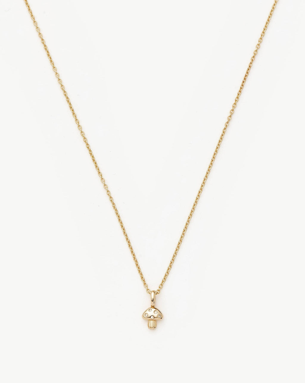Solid Gold Diamond Mushroom Mini Pendant Necklace | 14k Solid Gold/Diamond