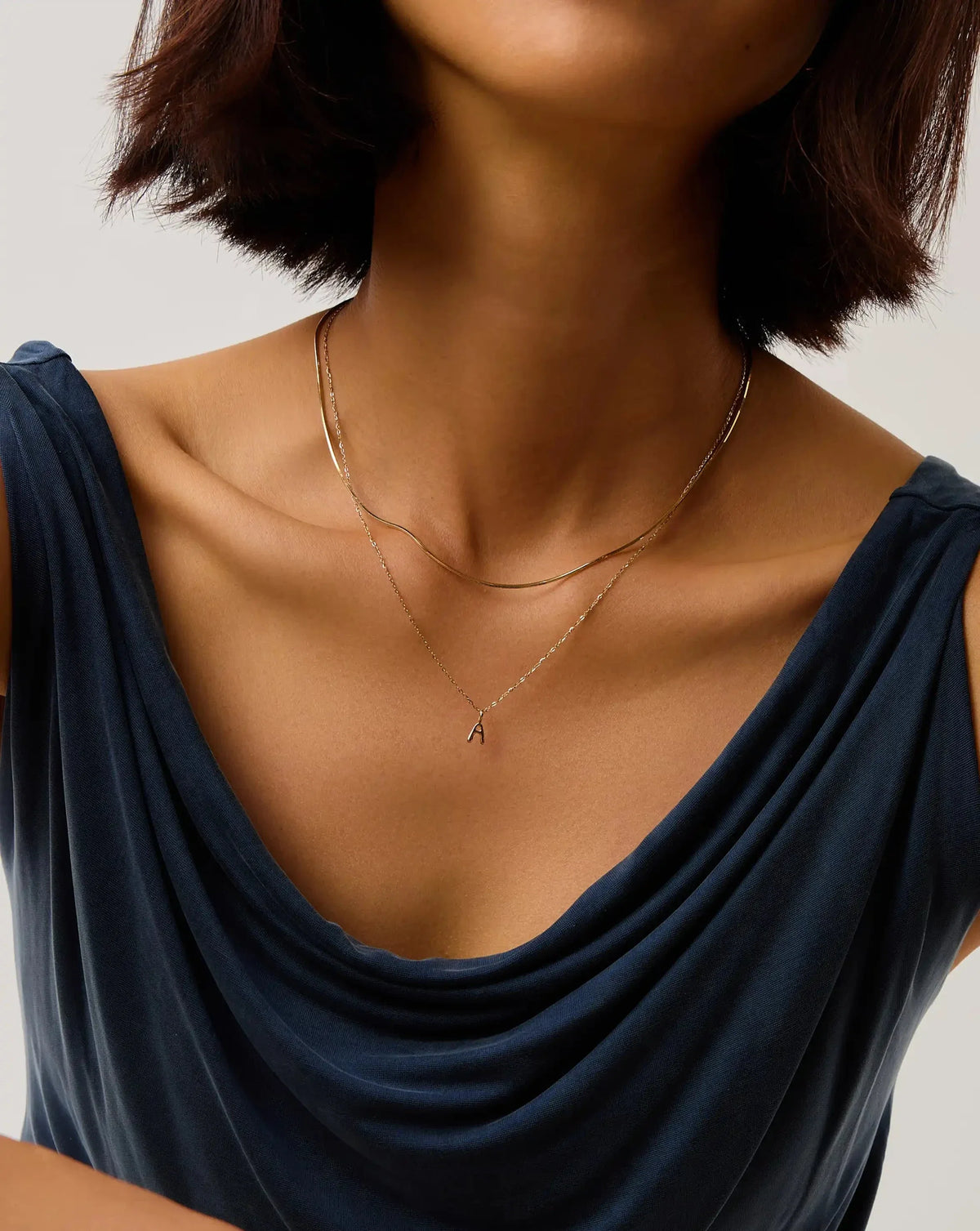 Solid Gold Initial Mini Pendant Necklace - A | 14k Solid Gold