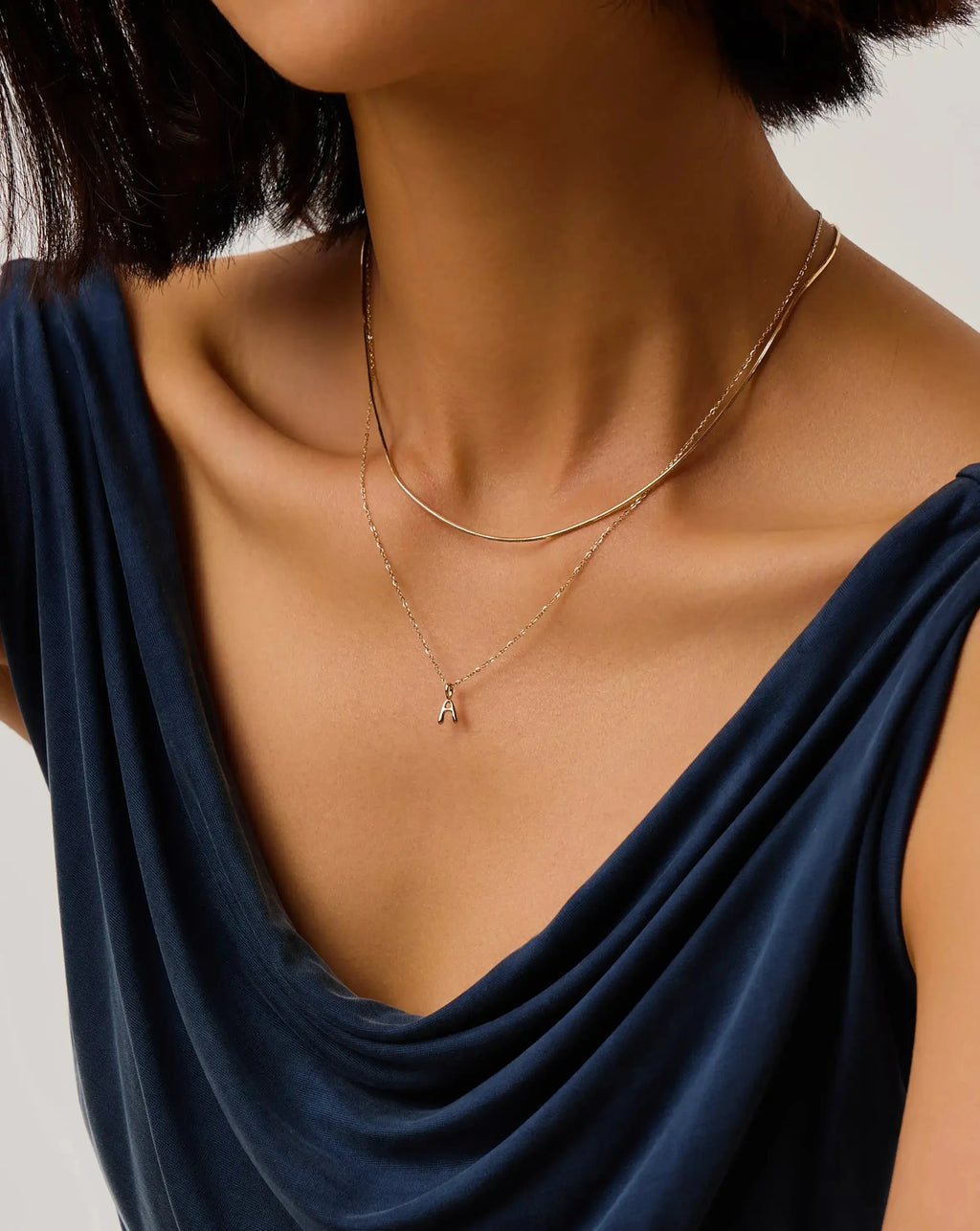 Solid Gold Initial Mini Pendant Necklace - A | 14k Solid Gold