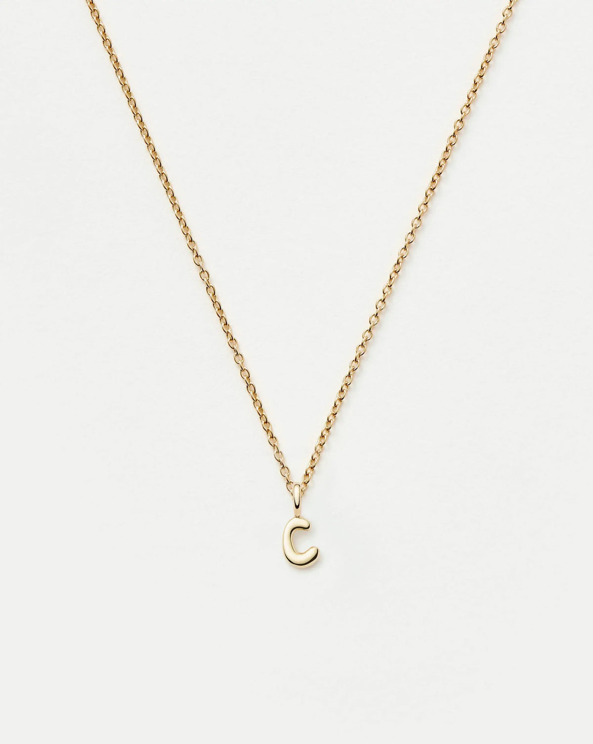 Solid Gold Initial Mini Pendant Necklace - C | 14k Solid Gold