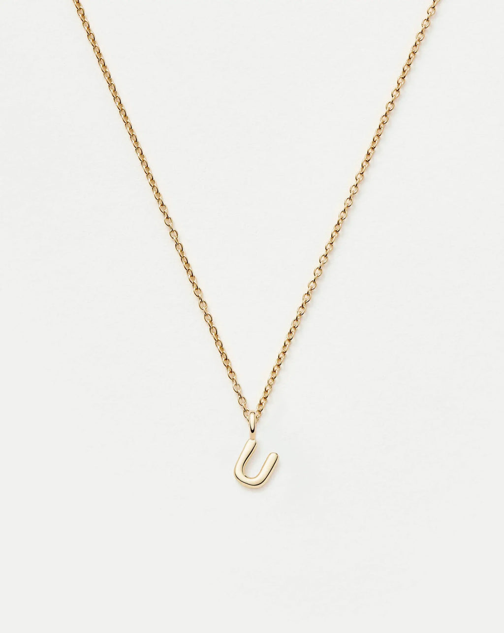 Solid Gold Initial Mini Pendant Necklace - U | 14k Solid Gold