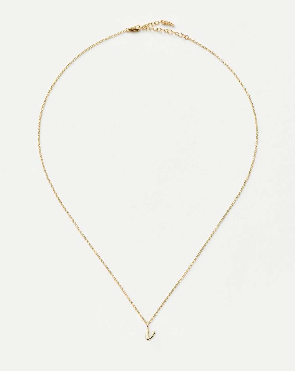 Solid Gold Initial Mini Pendant Necklace - V | 14k Solid Gold