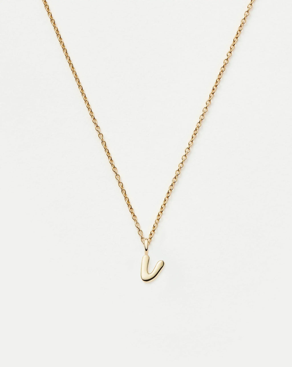 Solid Gold Initial Mini Pendant Necklace - V | 14k Solid Gold
