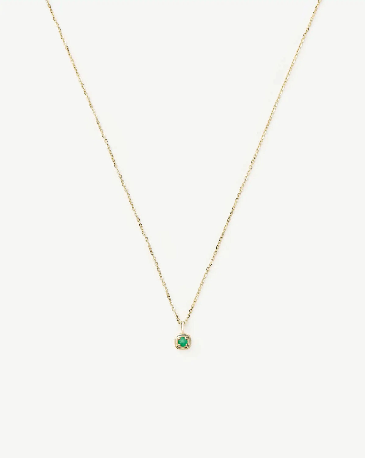 Solid Gold May Birthstone Pendant Necklace | 14k Solid Gold/Emerald