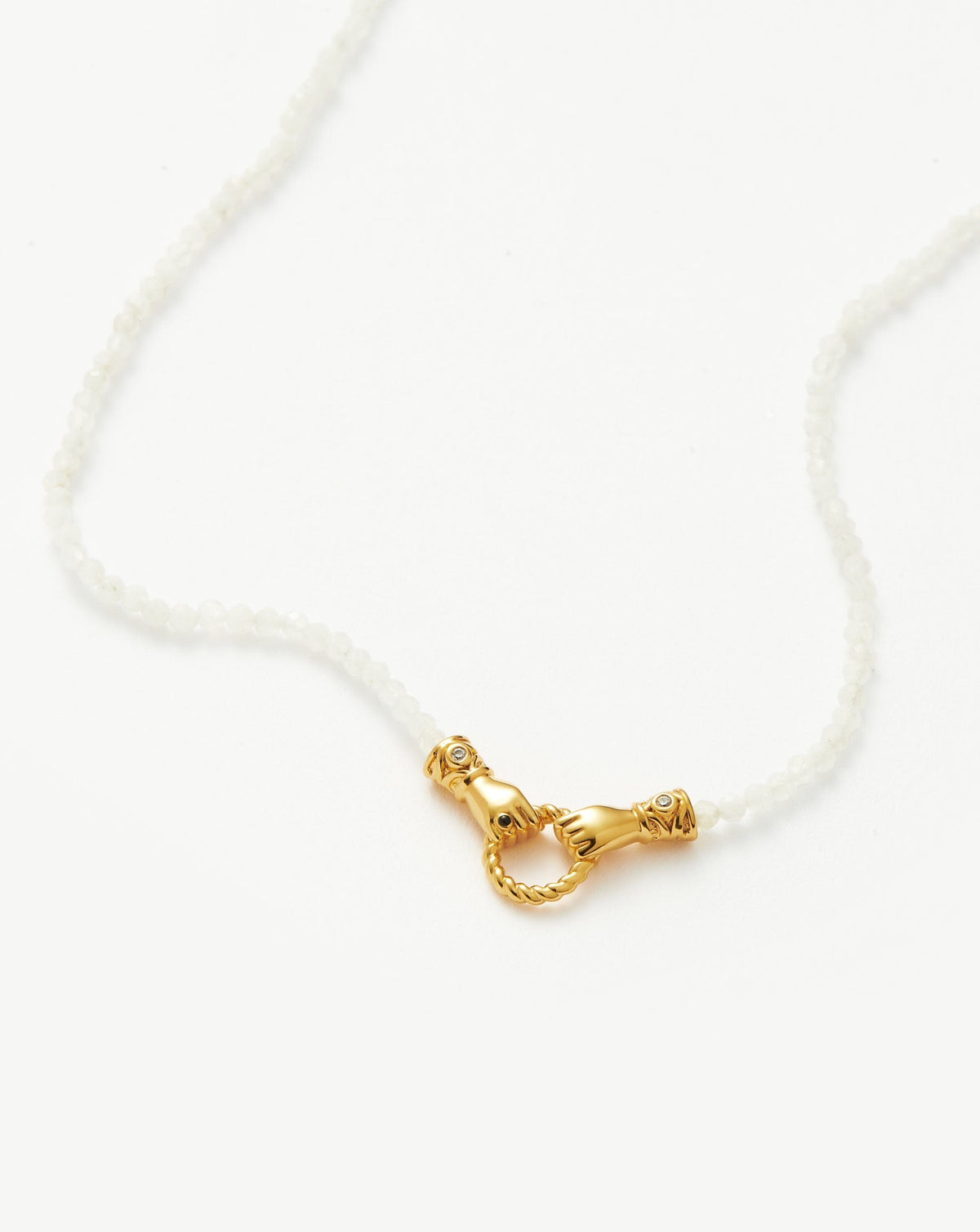 Harris Reed In Good Hands Mini Beaded Gemstone Necklace | 18k Gold Plated/Rainbow Moonstone