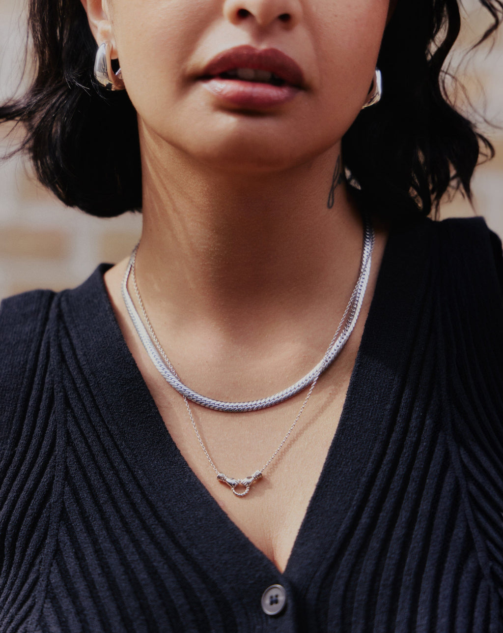 Harris Reed In Good Hands Mini Pendant Slider Necklace | Silver Plated/Cubic Zirconia & Black Onyx